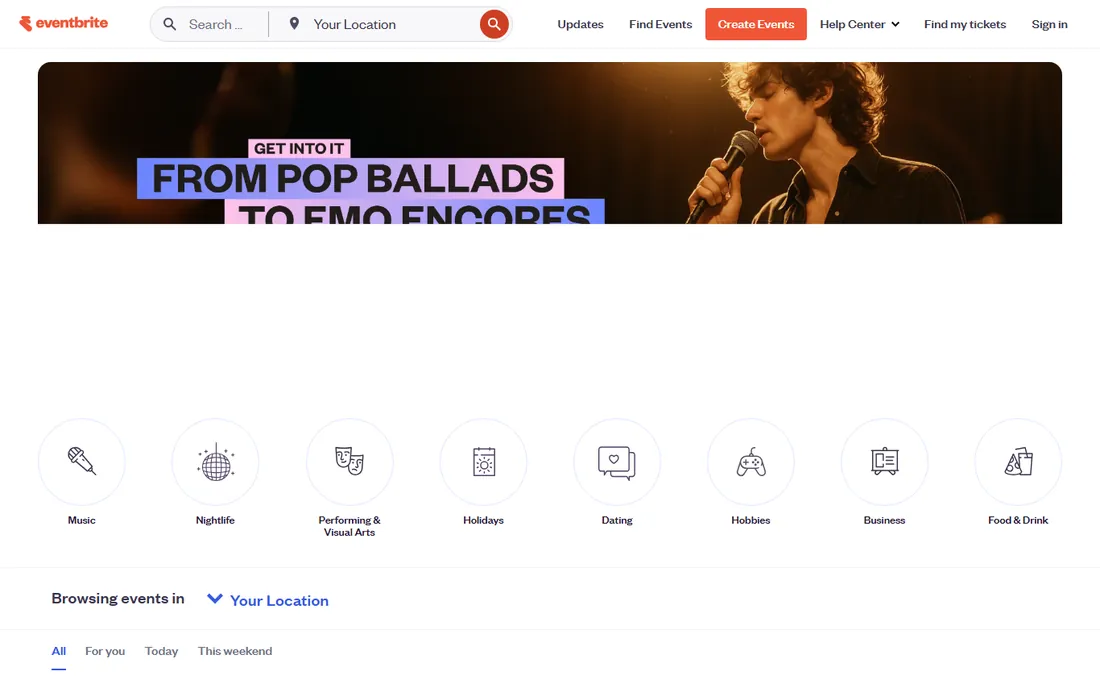 Eventbrite homepage