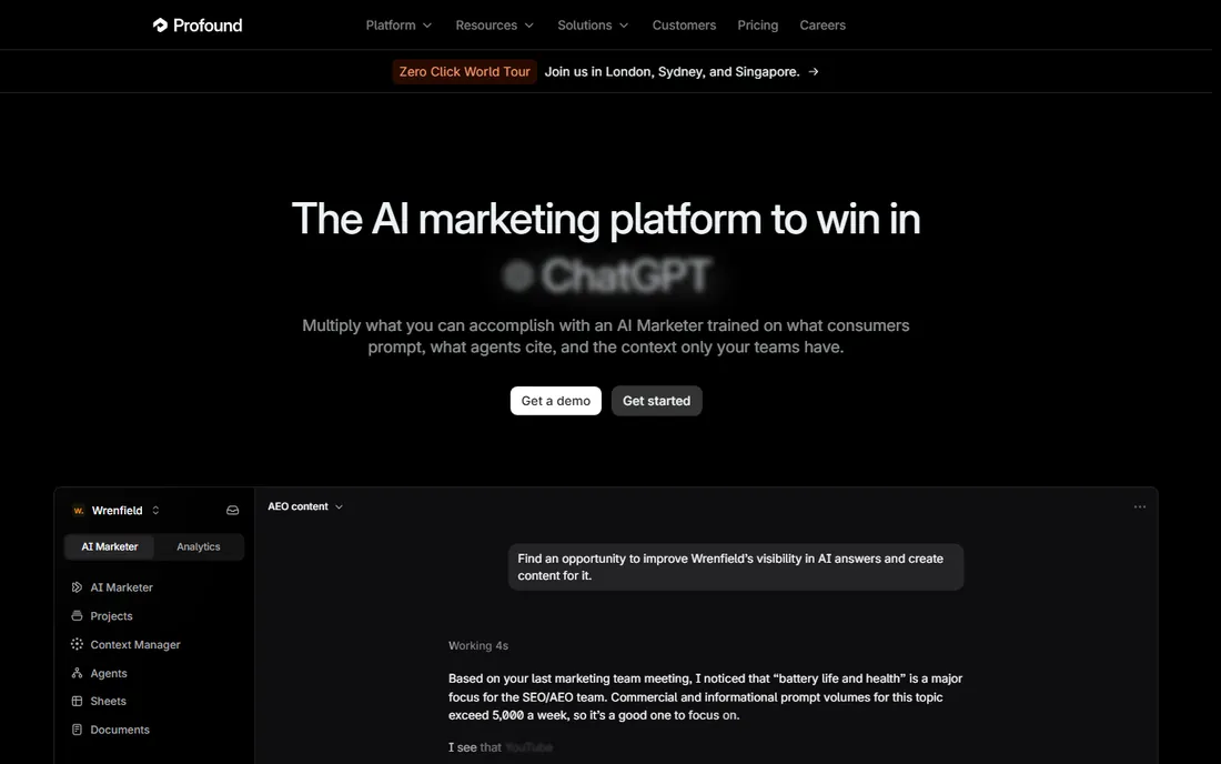 Profound homepage