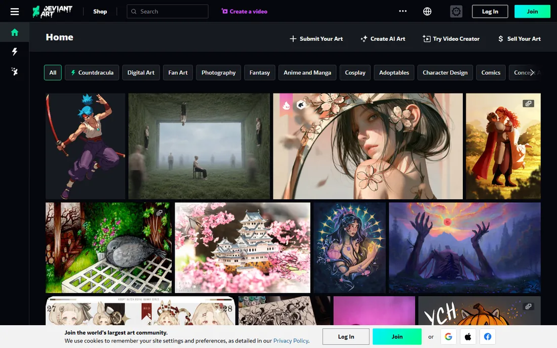 DeviantArt homepage