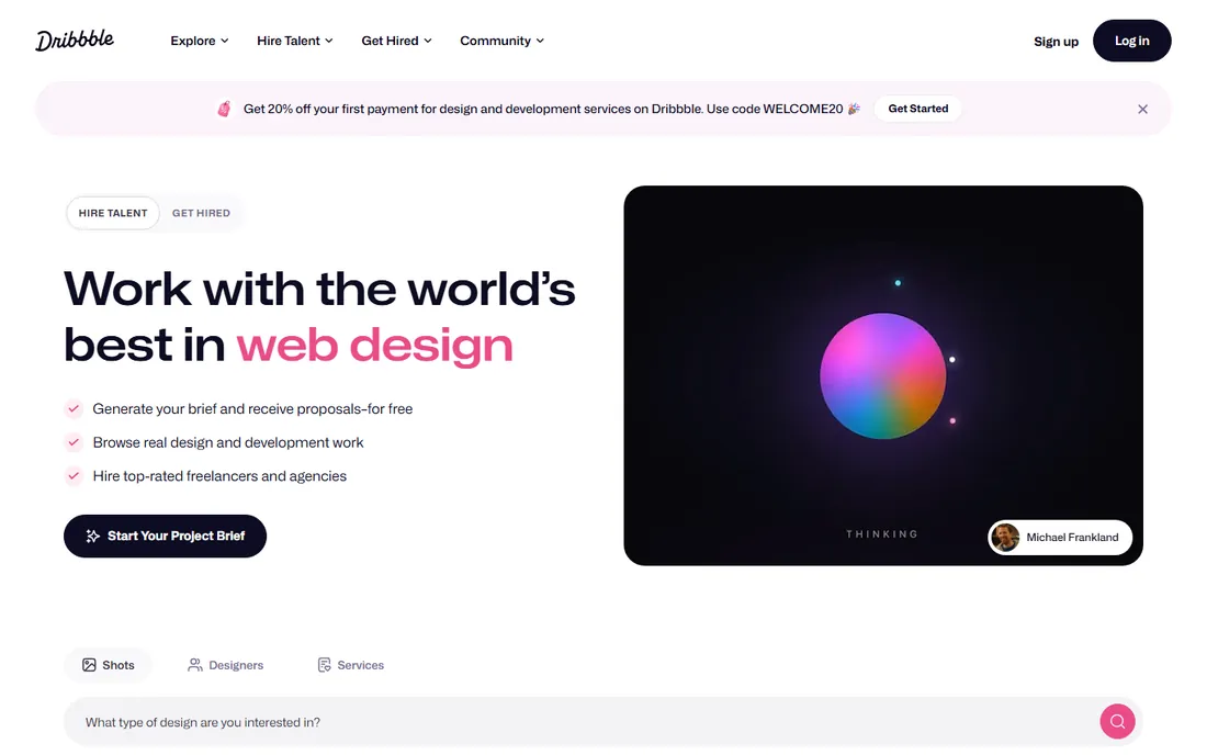 Dribbble homepage