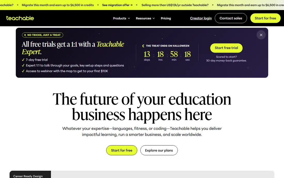 Teachable homepage