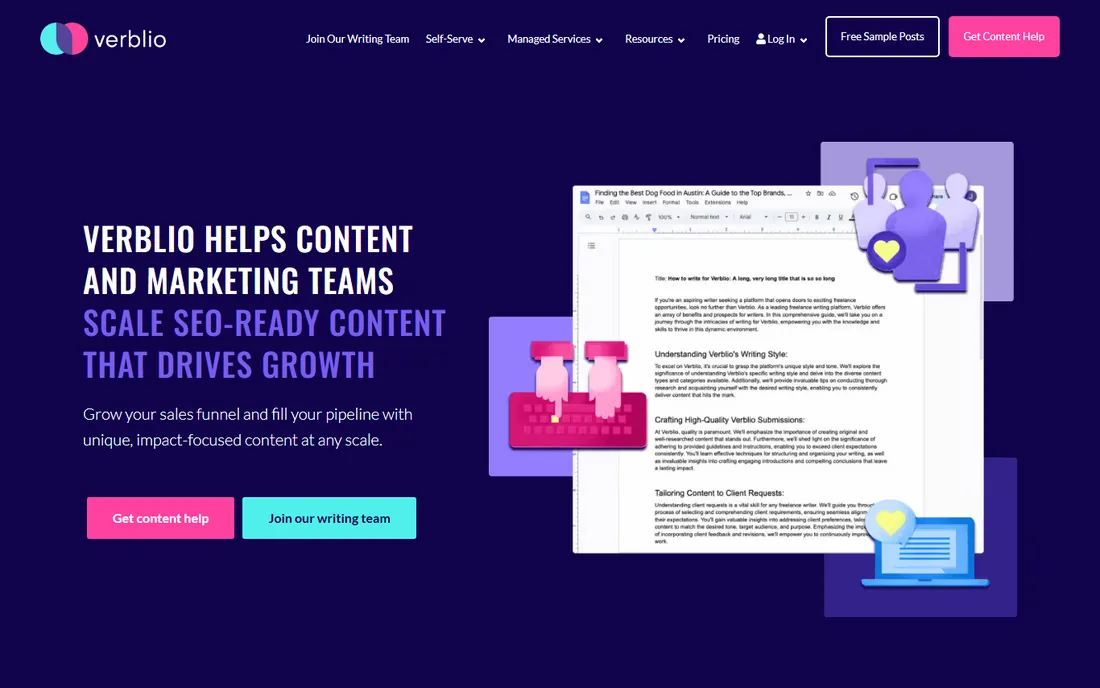 Verblio homepage