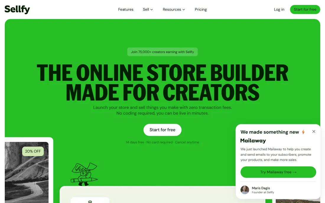 Sellfy homepage