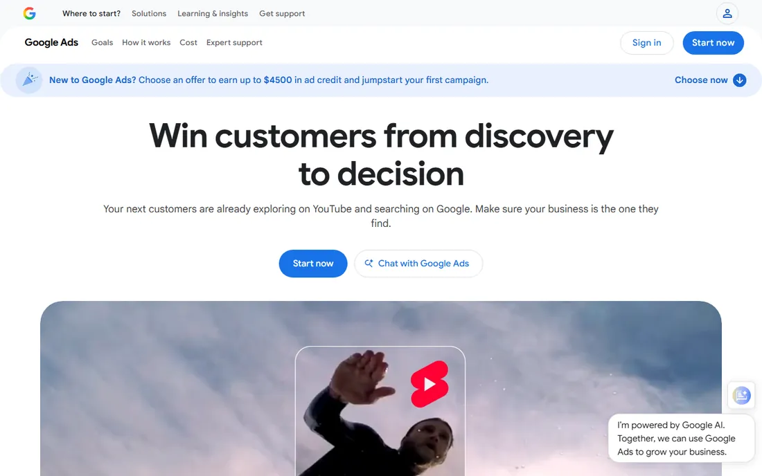 Google Ads homepage