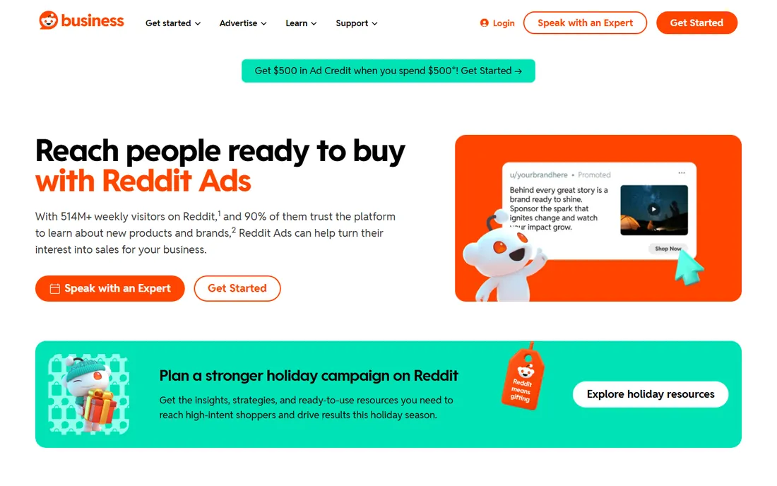 Reddit Ads homepage