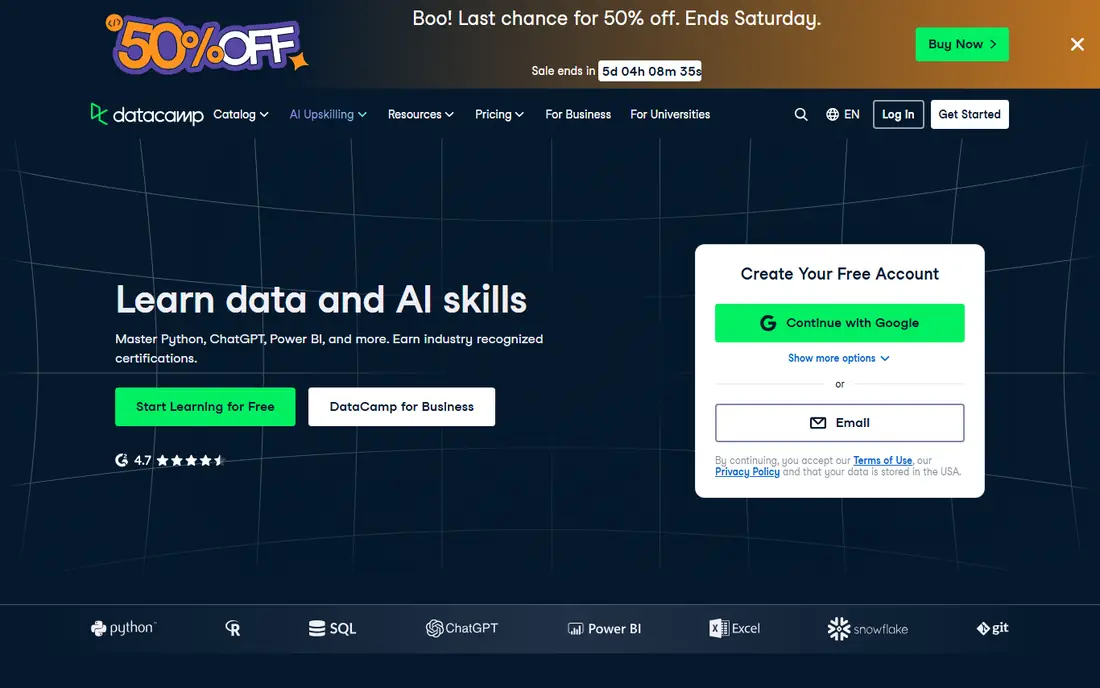 DataCamp homepage