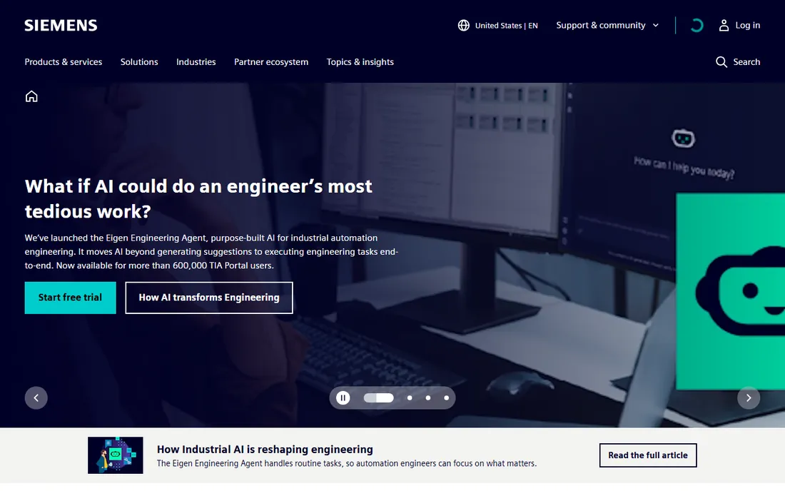 Siemens TIA Portal homepage