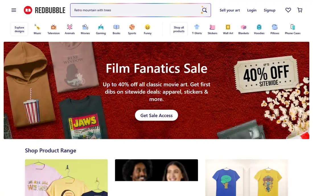 Redbubble homepage