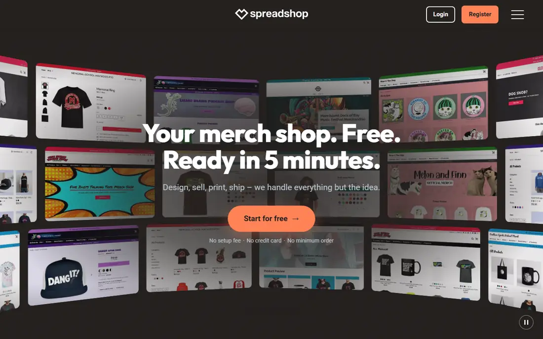 Spreadshop homepage
