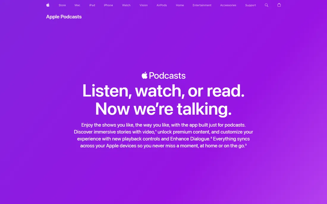 Apple Podcasts homepage
