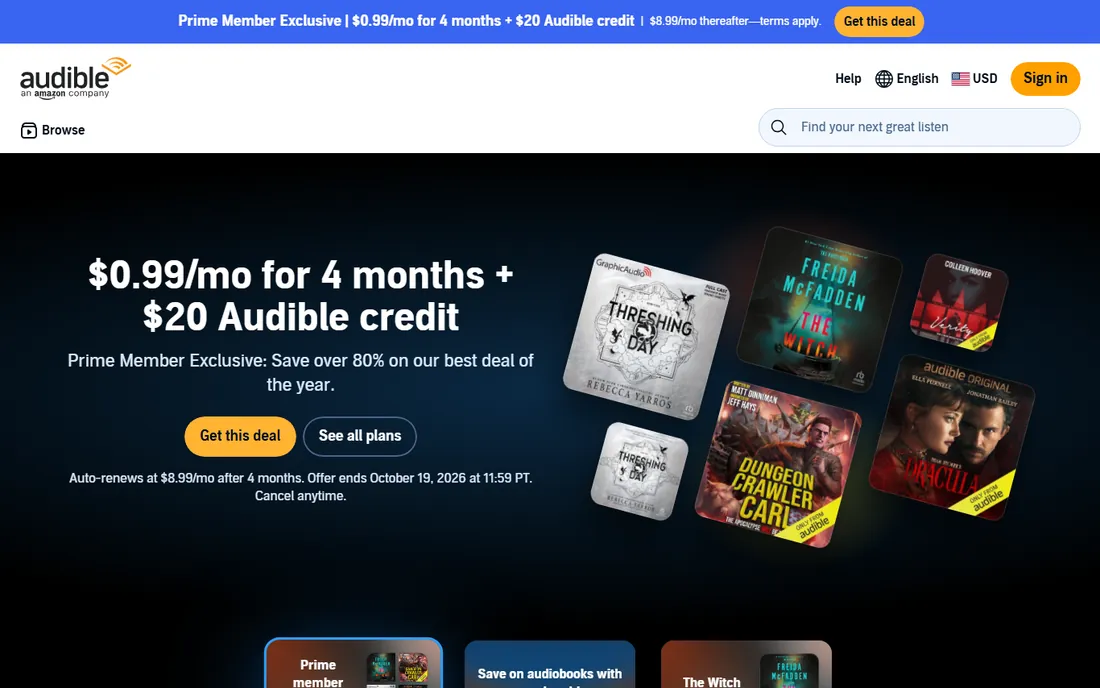 Audible homepage