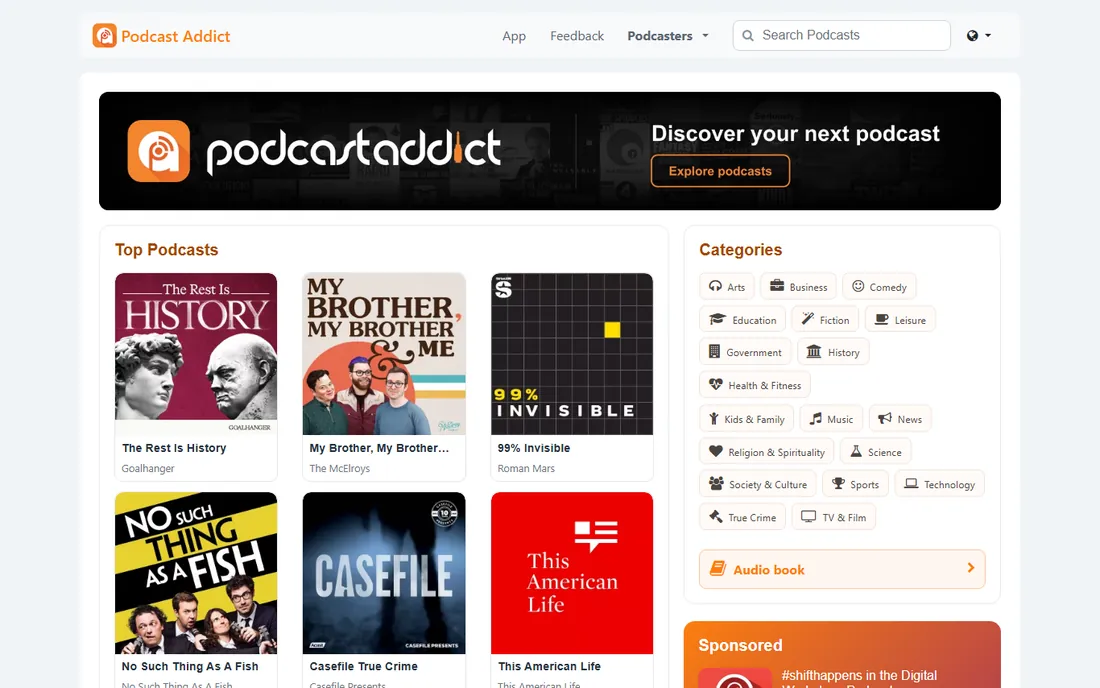 Podcast Addict homepage