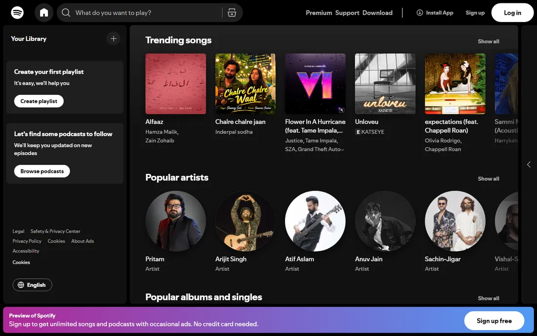 Spotify homepage