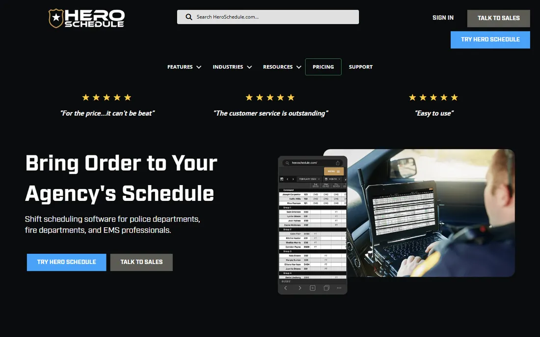 Hero Schedule homepage