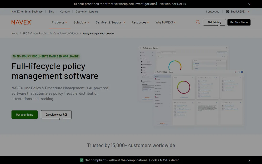 NAVEX PolicyTech homepage