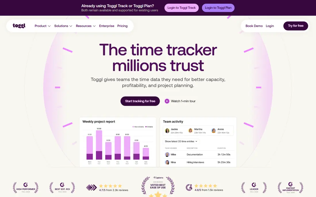 Toggl Track homepage