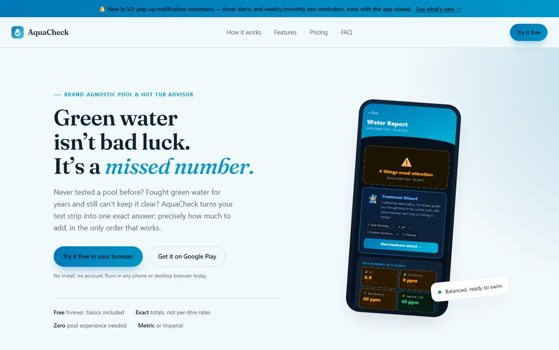 AquaCheck homepage