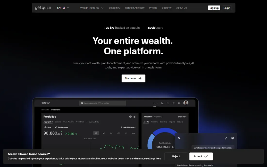 Getquin homepage