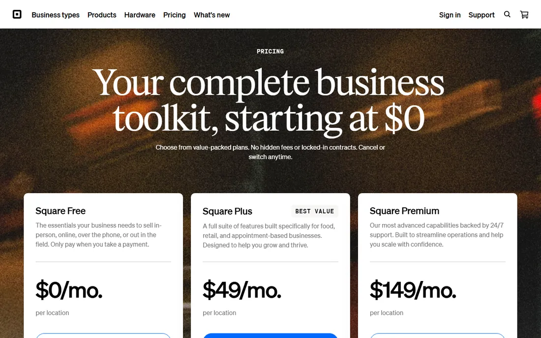 Square POS homepage