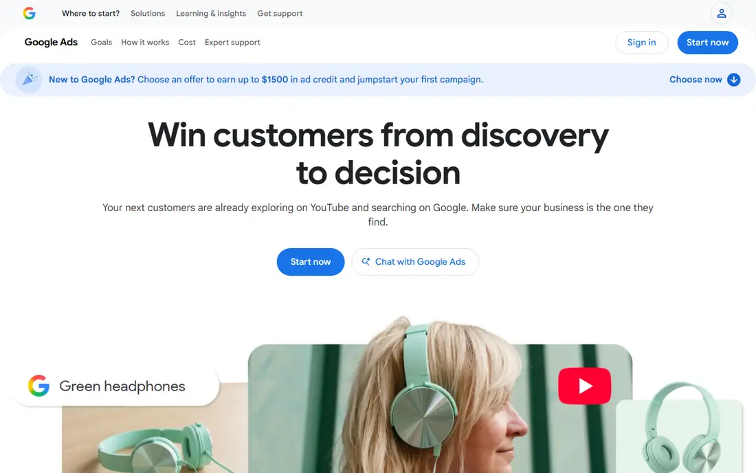 Google Ads homepage