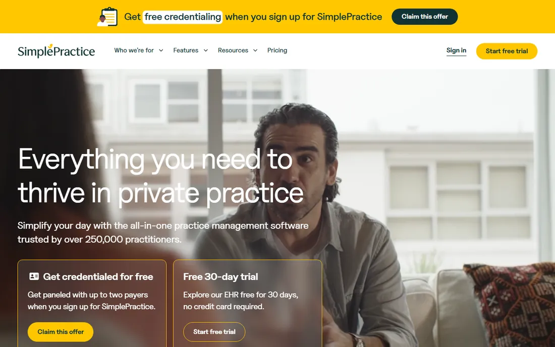 SimplePractice homepage