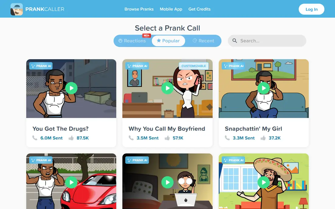 Prank Caller homepage