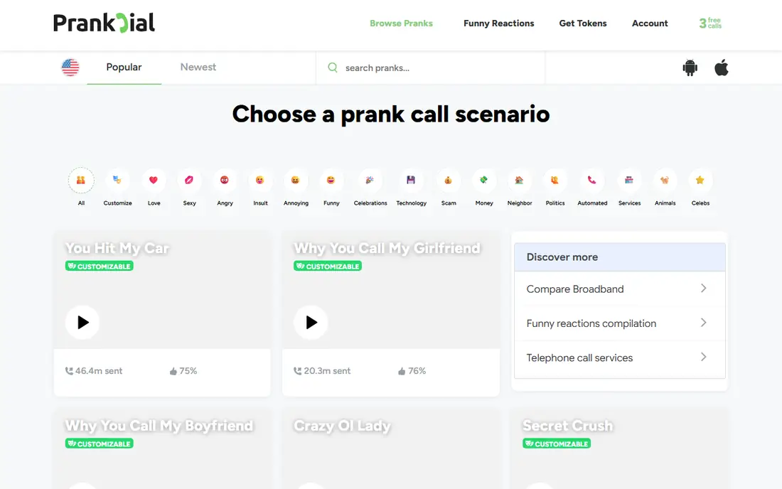 PrankDial homepage