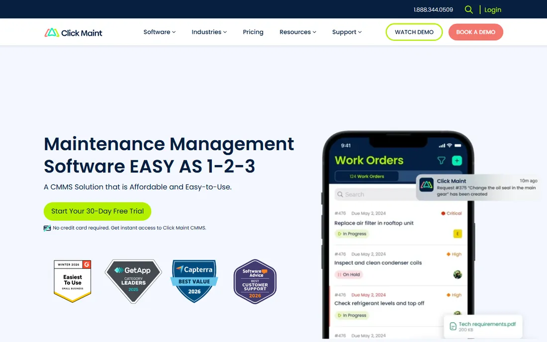 ClickMaint homepage