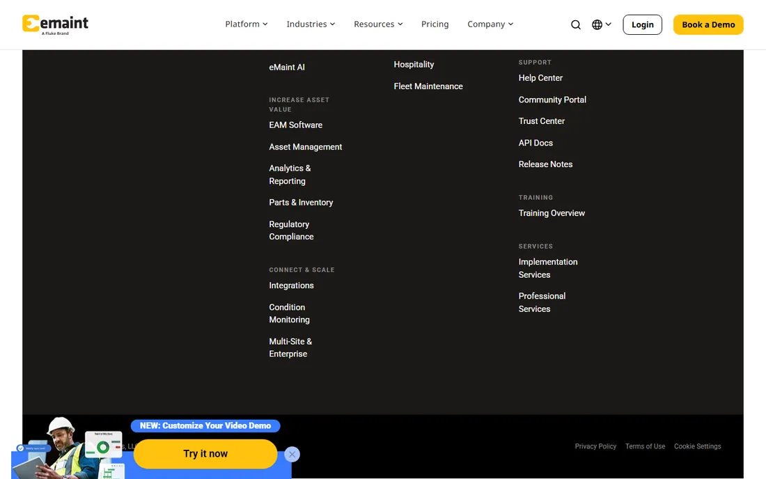 eMaint homepage