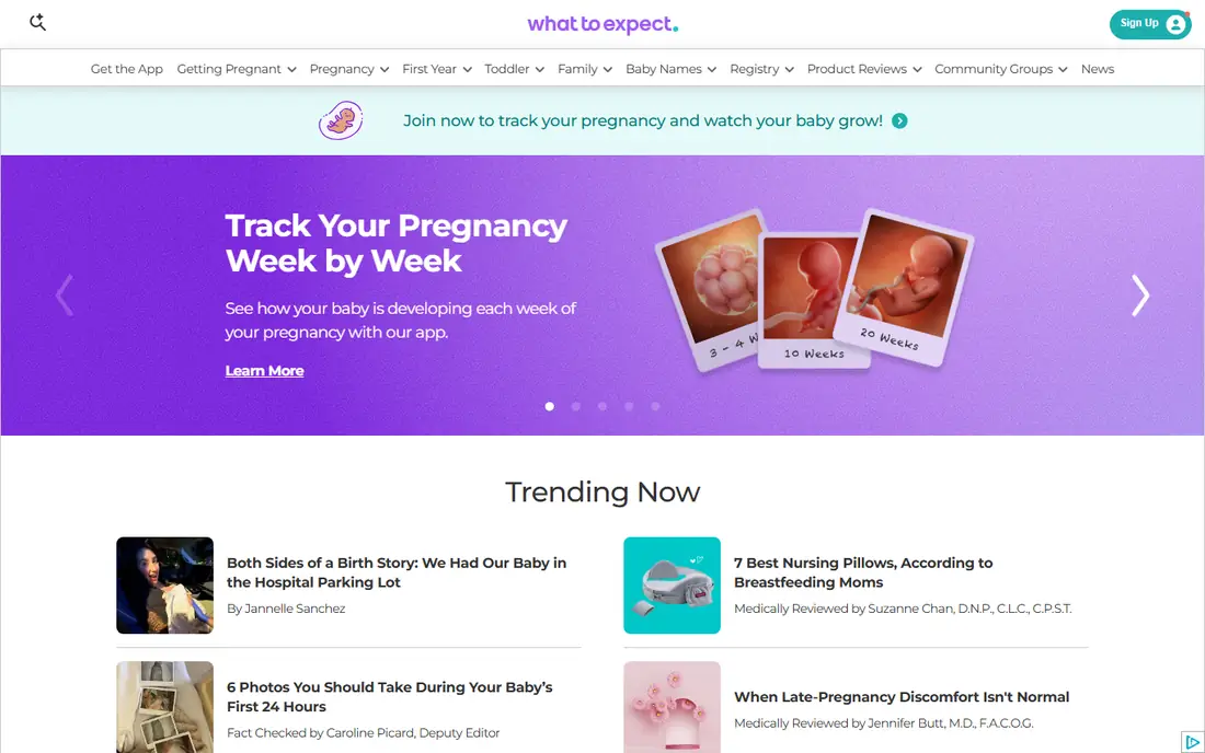 What to Expect homepage