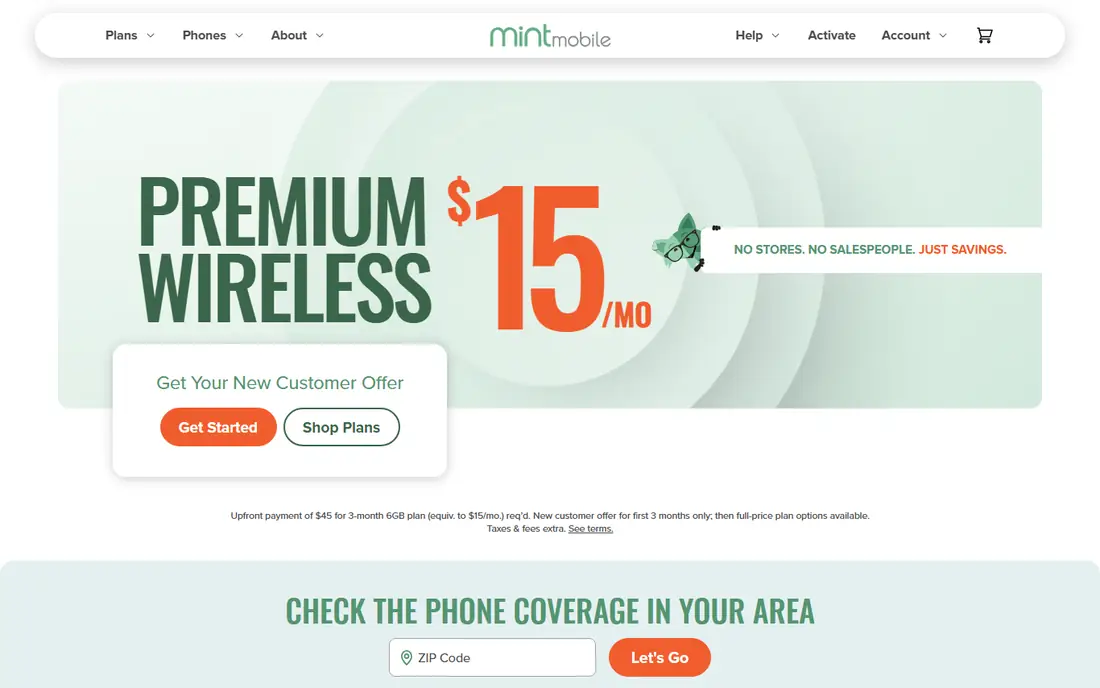 Mint Mobile homepage