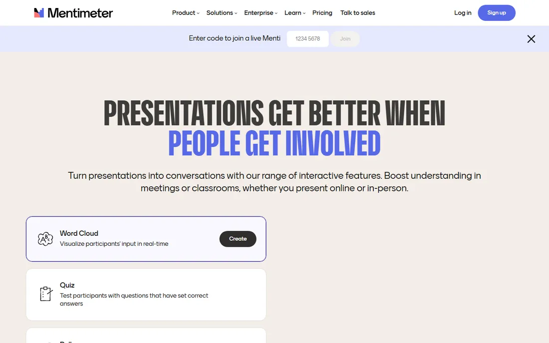 Mentimeter homepage