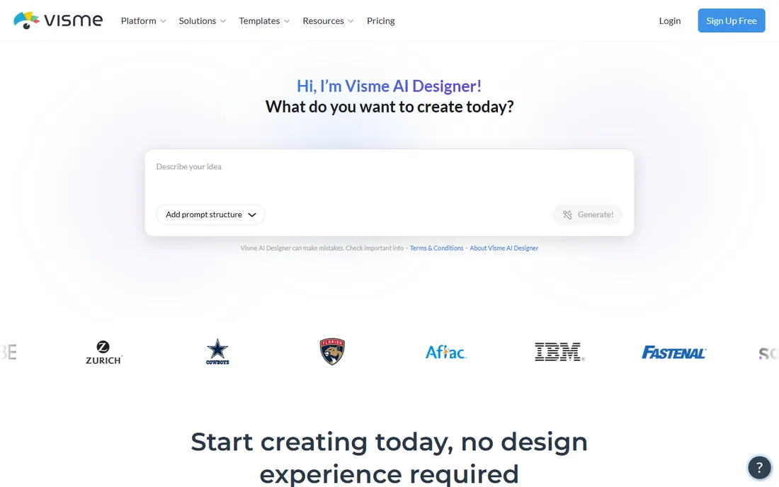 Visme homepage