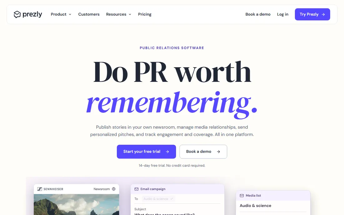 Prezly homepage