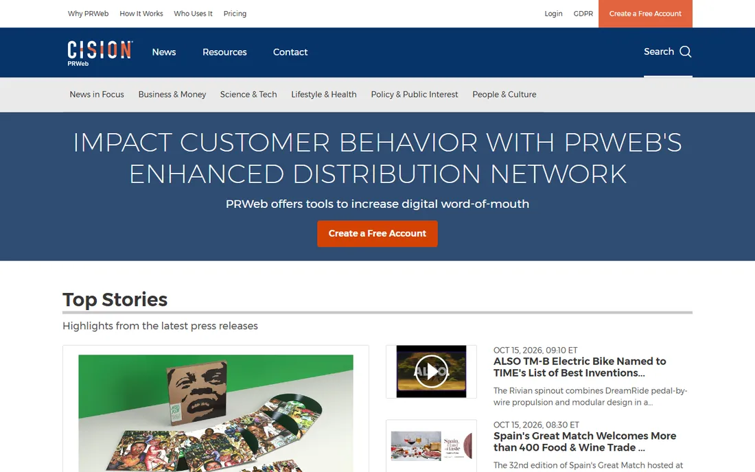 PRWeb homepage