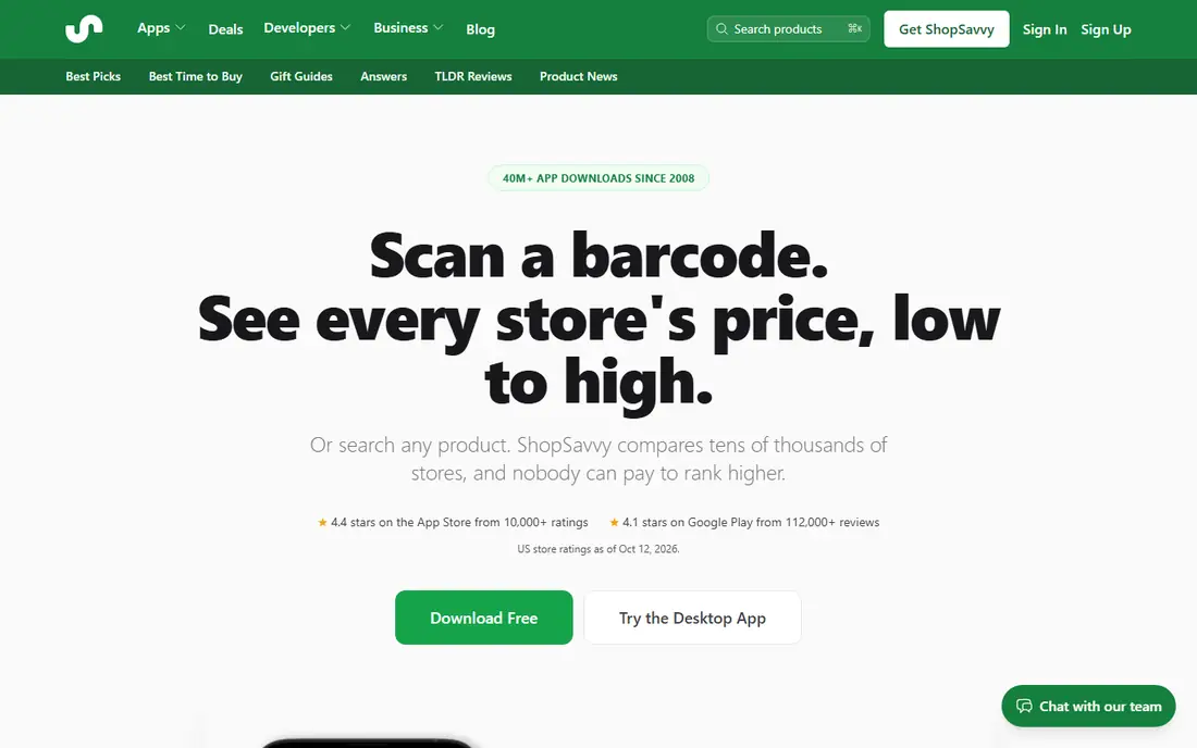 ShopSavvy homepage