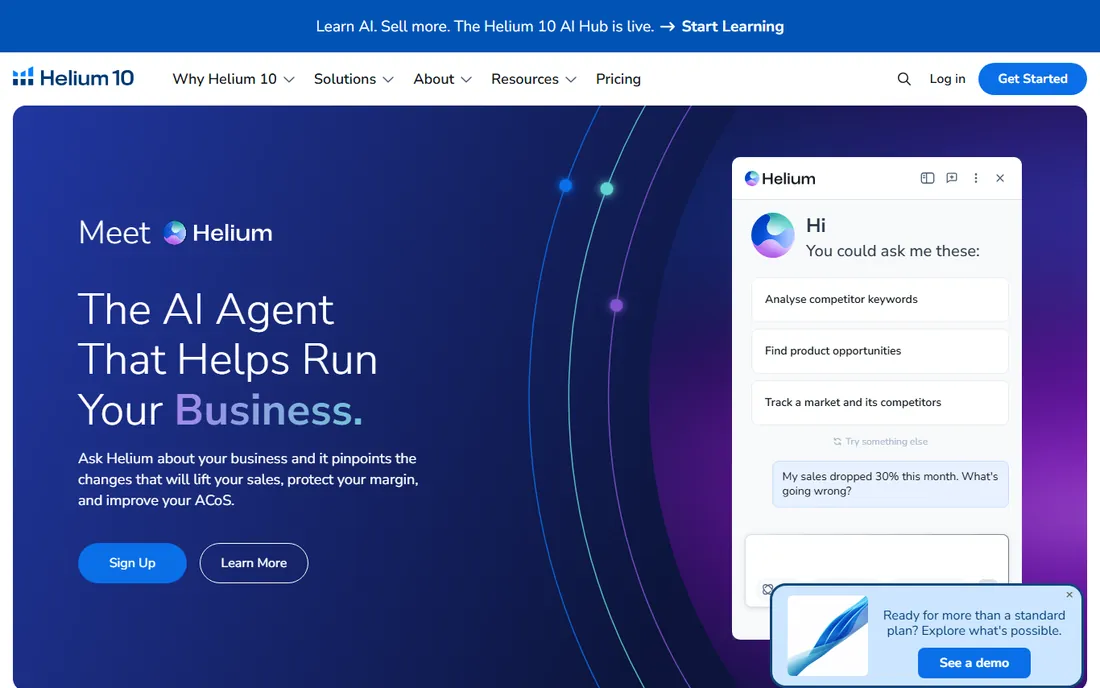 Helium 10 homepage