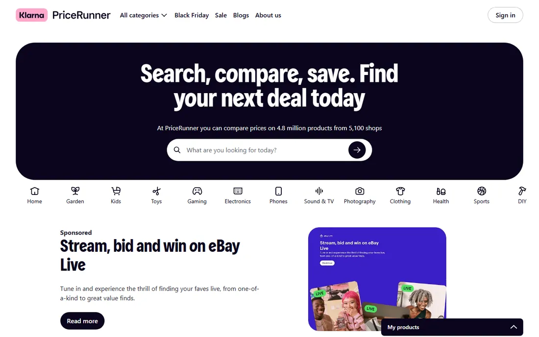 PriceRunner homepage