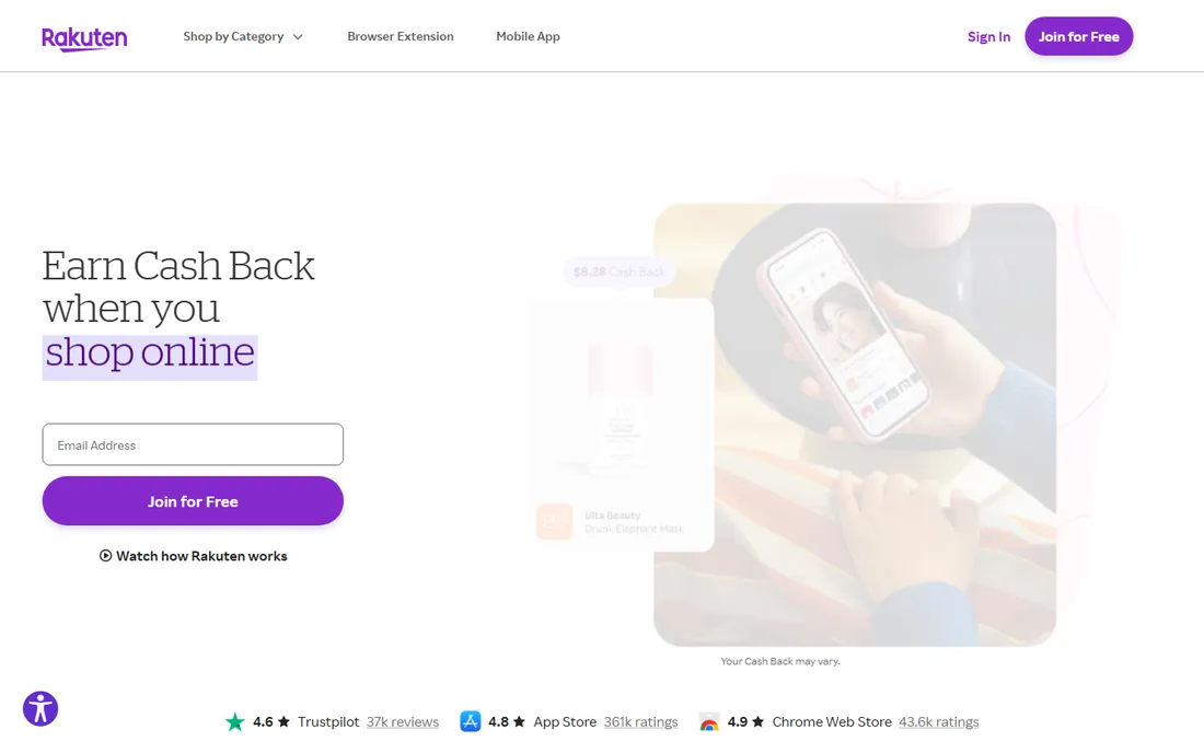 Rakuten homepage