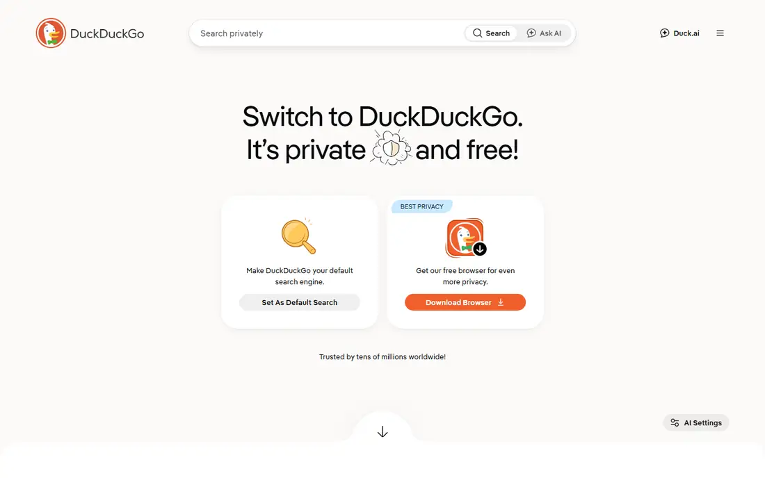 DuckDuckGo homepage