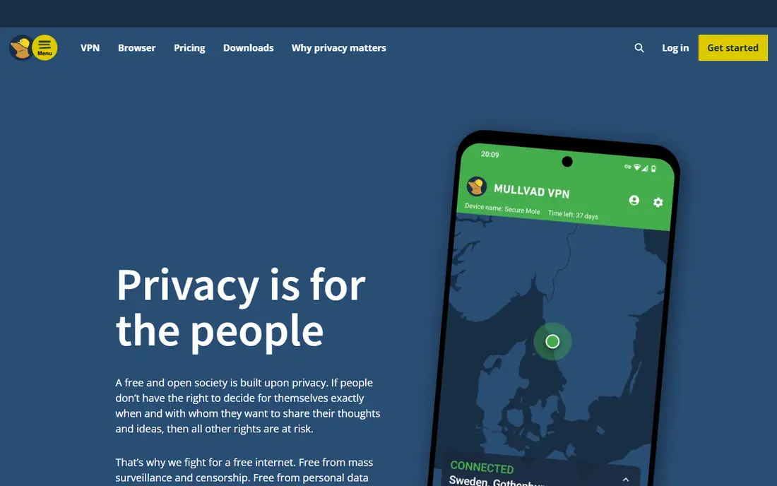 Mullvad VPN homepage