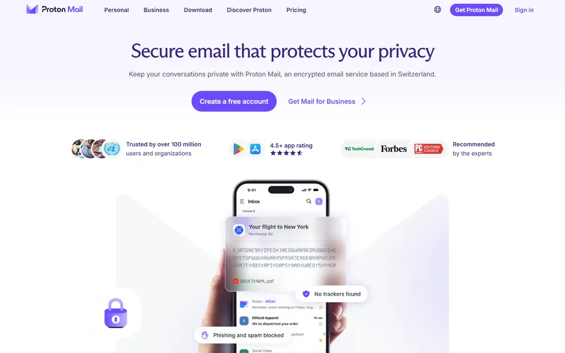 Proton Mail homepage