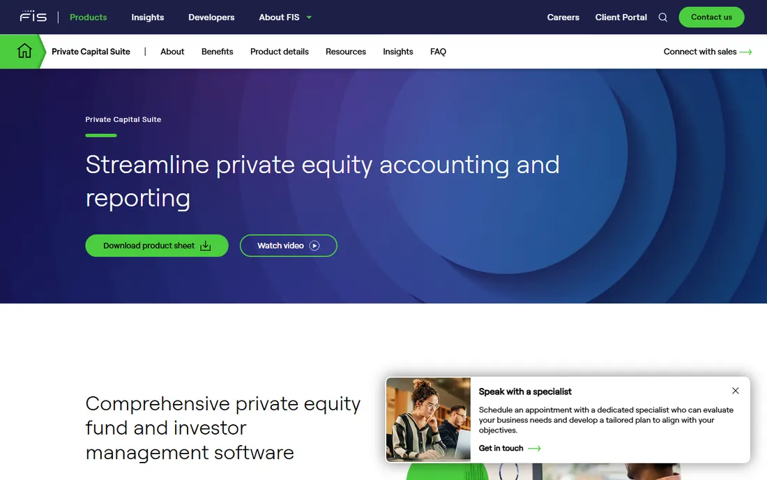 FIS Private Capital Suite (Investran) homepage