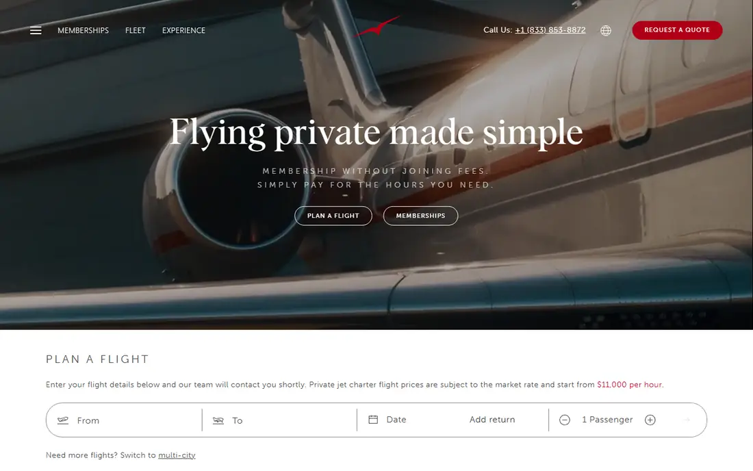 VistaJet homepage
