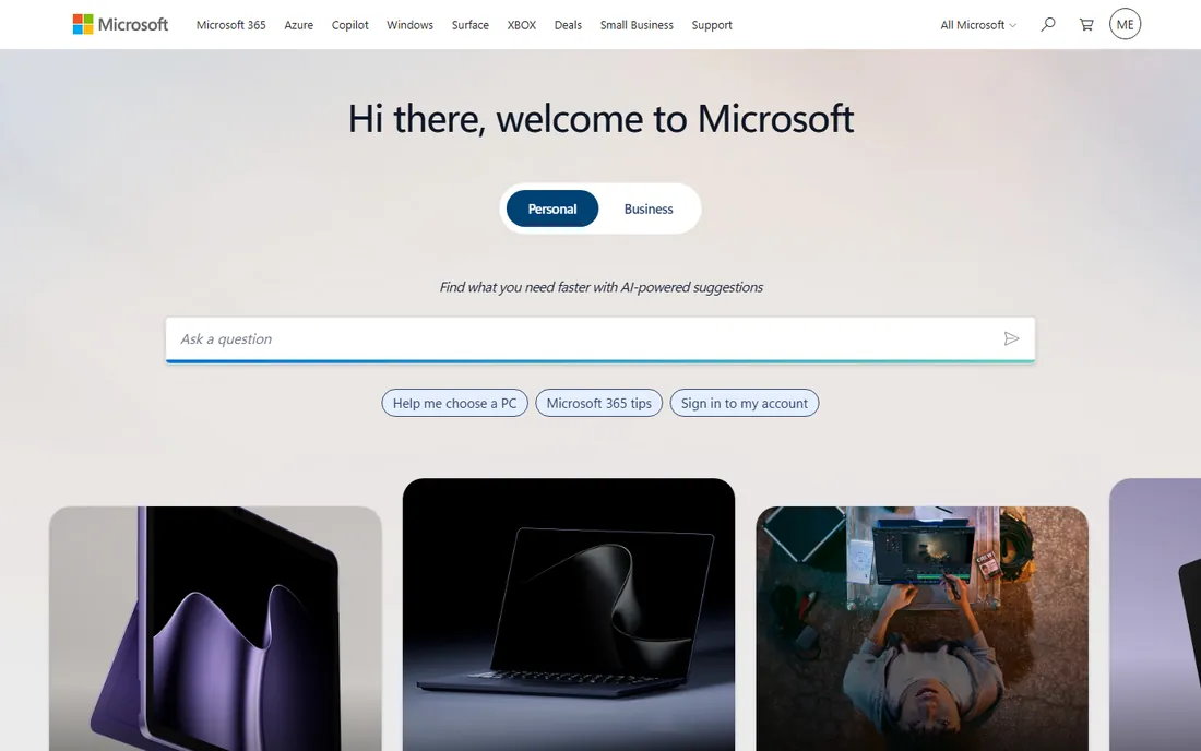 Microsoft homepage