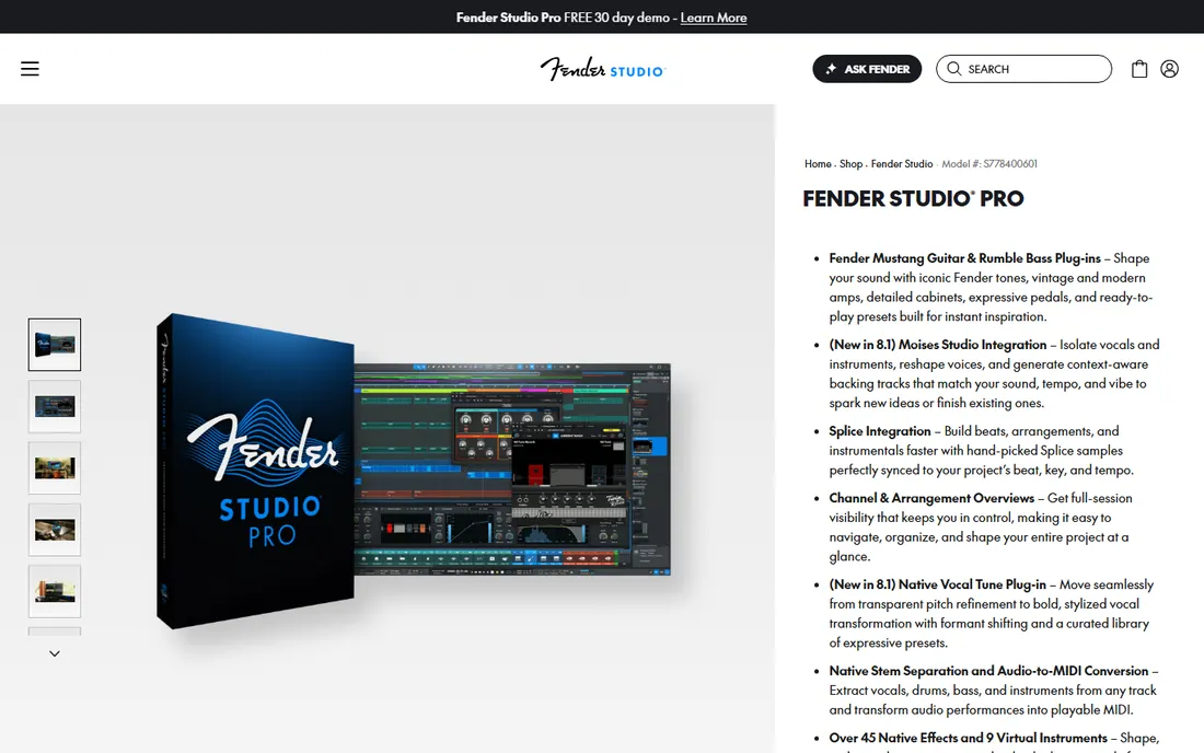 Fender Studio Pro homepage