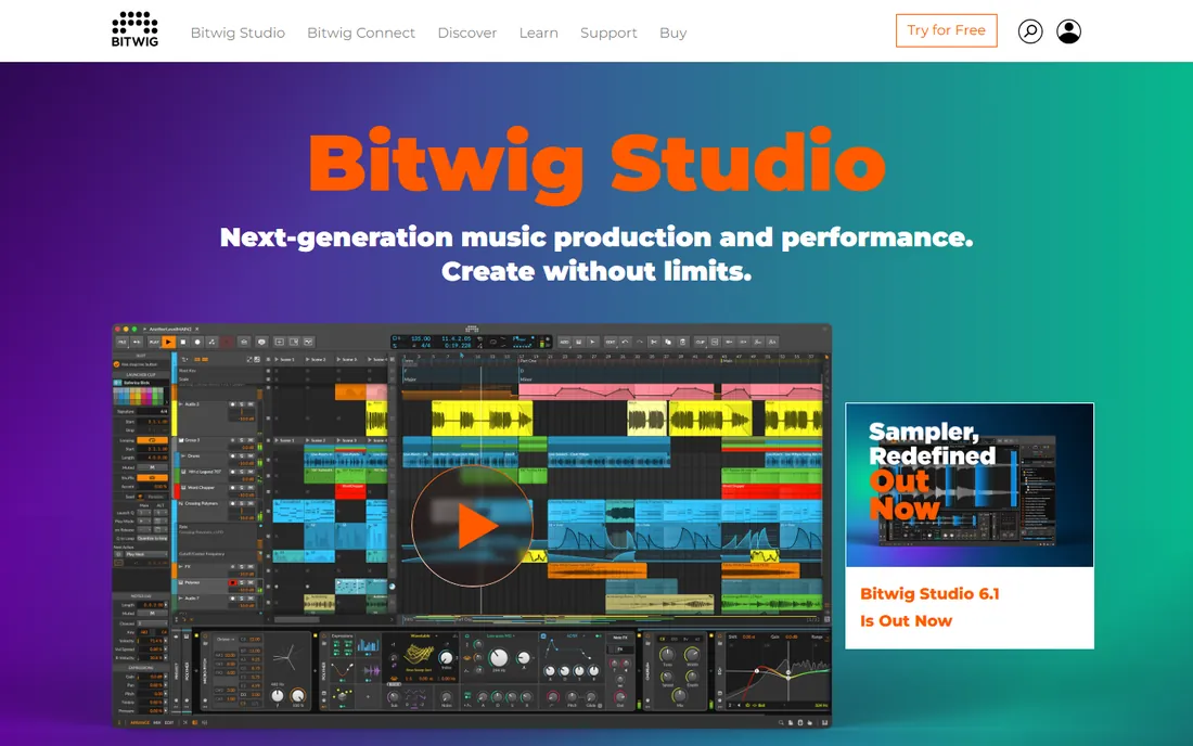 Bitwig Studio homepage