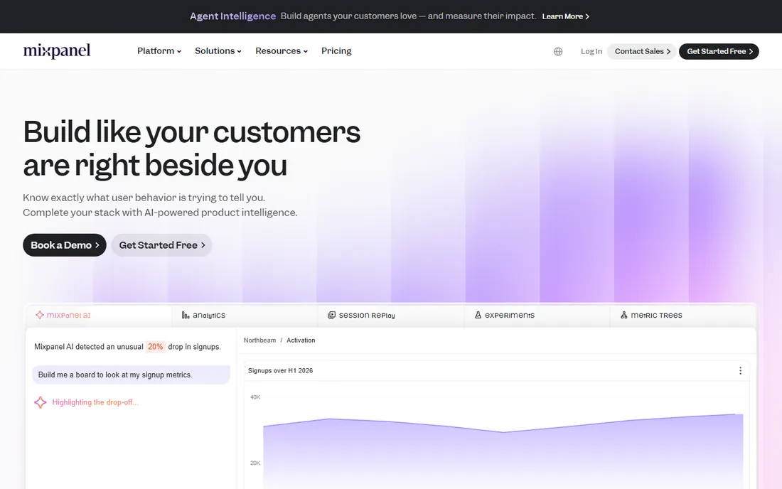 Mixpanel homepage