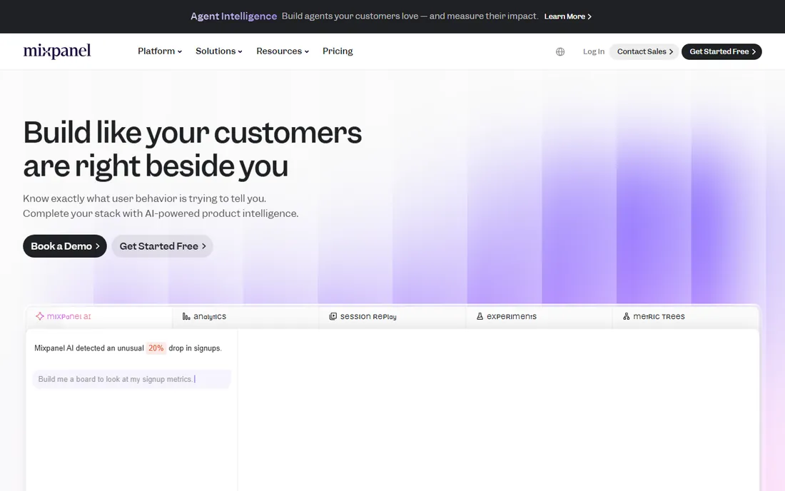 Mixpanel homepage