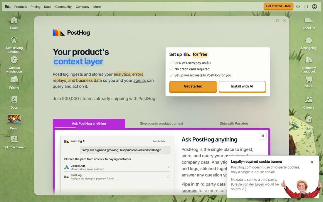PostHog homepage
